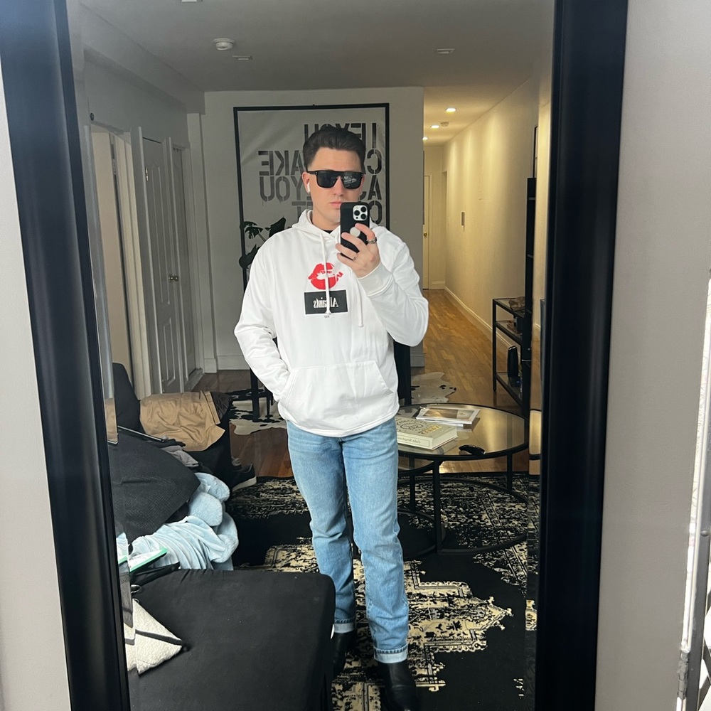 White Hoodie with Red and Black Graphic